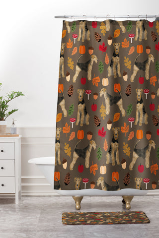 Petfriendly Airedale Terrier Autumn Fall Shower Curtain And Mat