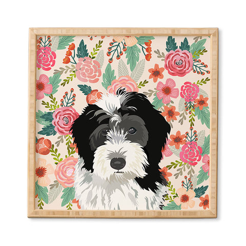 Petfriendly Bernedoodle floral pet portrait Framed Wall Art