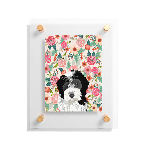 Petfriendly Bernedoodle floral pet portrait Floating Acrylic Print