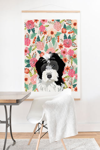 Petfriendly Bernedoodle floral pet portrait Art Print And Hanger