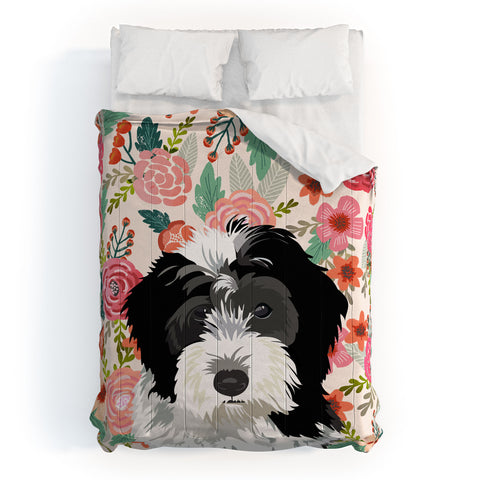 Petfriendly Bernedoodle floral pet portrait Comforter