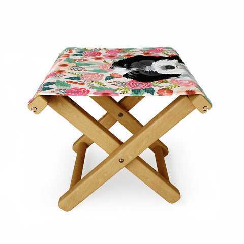 Petfriendly Bernedoodle floral pet portrait Folding Stool