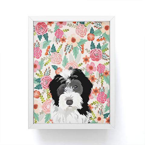 Petfriendly Bernedoodle floral pet portrait Framed Mini Art Print