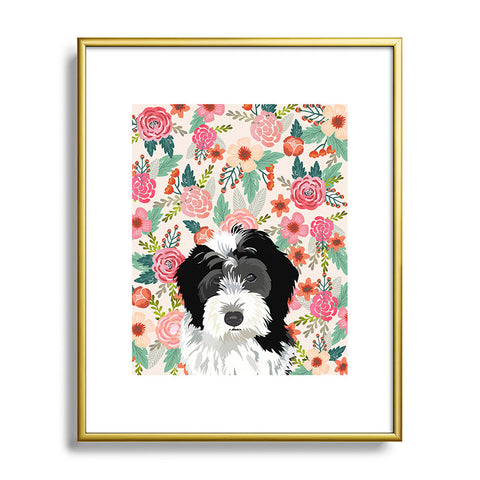 Petfriendly Bernedoodle floral pet portrait Metal Framed Art Print