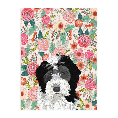 Petfriendly Bernedoodle floral pet portrait Puzzle