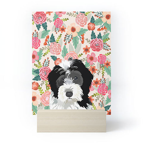 Petfriendly Bernedoodle floral pet portrait Mini Art Print