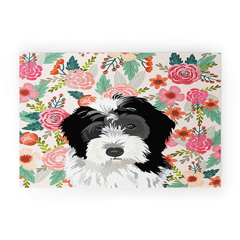 Petfriendly Bernedoodle floral pet portrait Welcome Mat