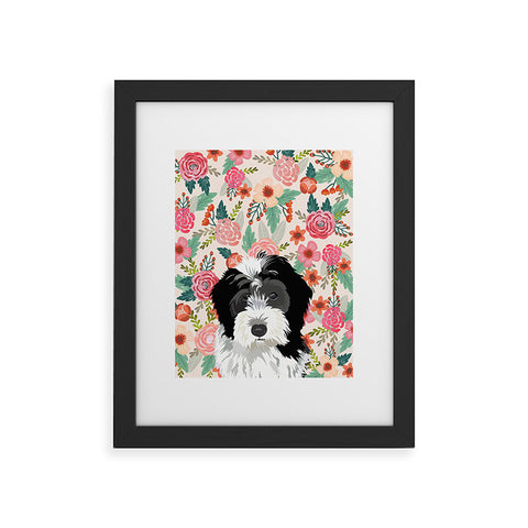 Petfriendly Bernedoodle floral pet portrait Framed Art Print