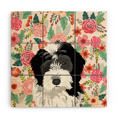 Petfriendly Bernedoodle floral pet portrait Wood Wall Mural