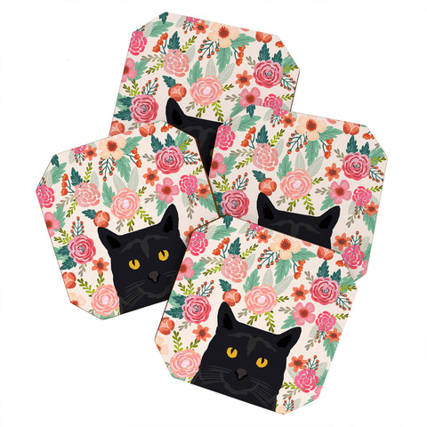 Petfriendly Black Cat florals spring Coaster Set