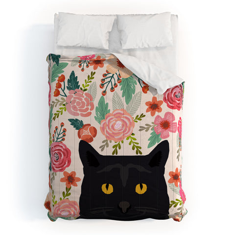 Petfriendly Black Cat florals spring Comforter