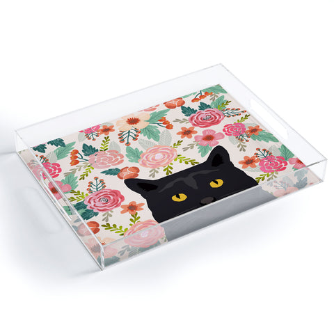 Petfriendly Black Cat florals spring Acrylic Tray