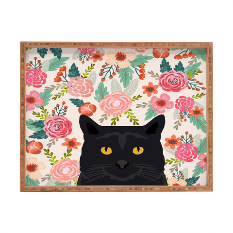 Petfriendly Black Cat florals spring Rectangular Tray