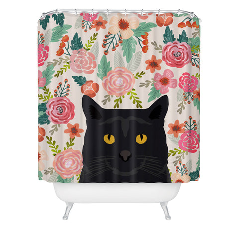 Petfriendly Black Cat florals spring Shower Curtain