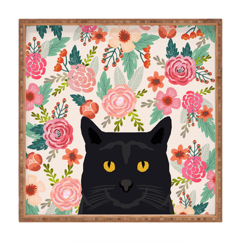 Petfriendly Black Cat florals spring Square Tray