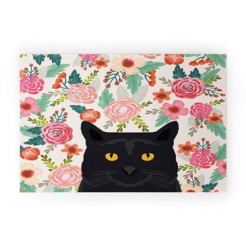 Petfriendly Black Cat florals spring Welcome Mat