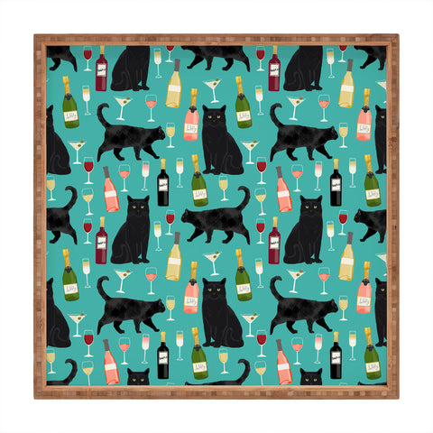 Petfriendly Black cat wine cocktails Square Tray