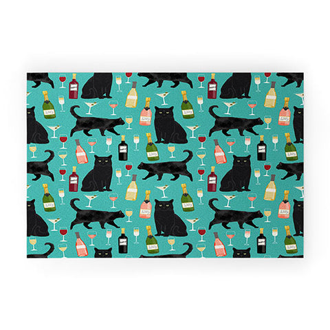 Petfriendly Black cat wine cocktails Welcome Mat