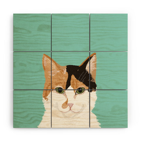 Petfriendly Calico Cat Cute cat black white Wood Wall Mural