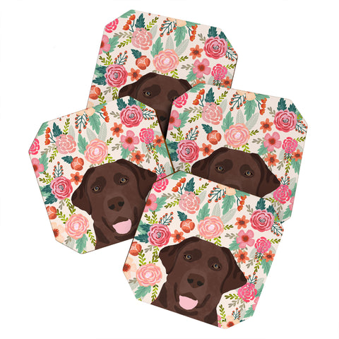 Petfriendly Chocolate Lab florals dog breed Coaster Set