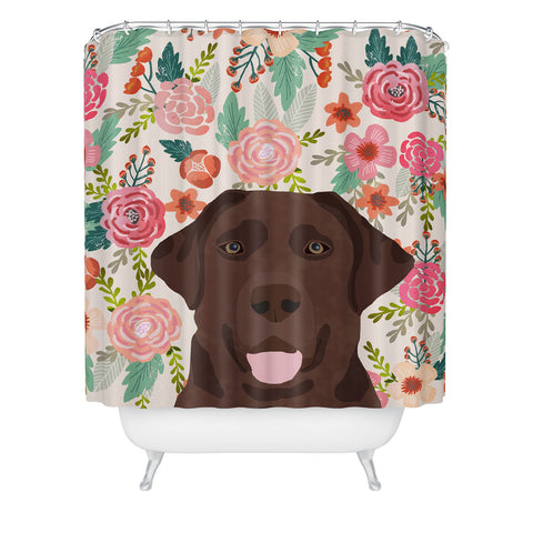 Petfriendly Chocolate Lab florals dog breed Shower Curtain