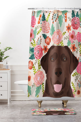 Petfriendly Chocolate Lab florals dog breed Shower Curtain And Mat