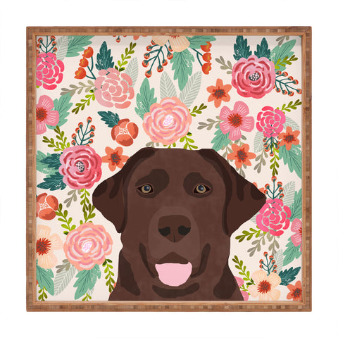 Petfriendly Chocolate Lab florals dog breed Square Tray