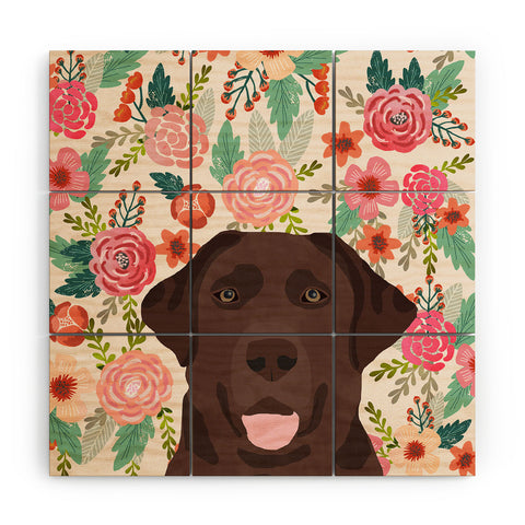 Petfriendly Chocolate Lab florals dog breed Wood Wall Mural