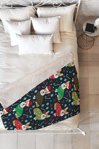 Petfriendly Corgi christmas sweater ugly Fleece Throw Blanket