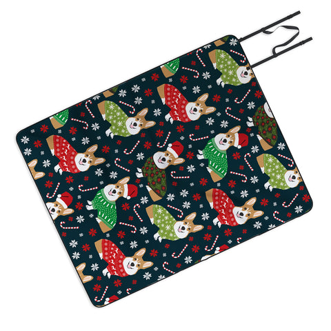 Petfriendly Corgi christmas sweater ugly Picnic Blanket