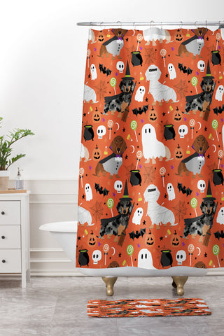 Petfriendly Dachshund dog breed halloween Shower Curtain And Mat