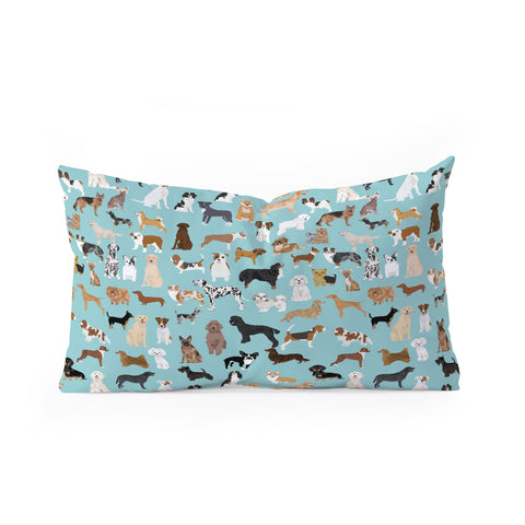 Petfriendly Dogs pattern print dog breeds Oblong Throw Pillow