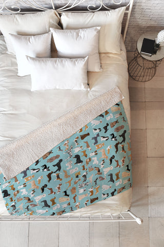 Petfriendly Dogs pattern print dog breeds Fleece Throw Blanket