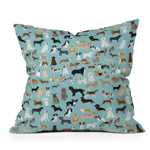 Petfriendly Dogs pattern print dog breeds Throw Pillow