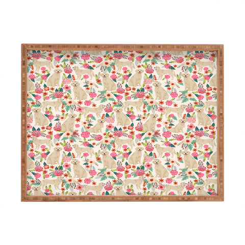 Petfriendly Golden retrievers must have florals cream pastel gender neutral dog art cute pet portraits Rectangular Tray