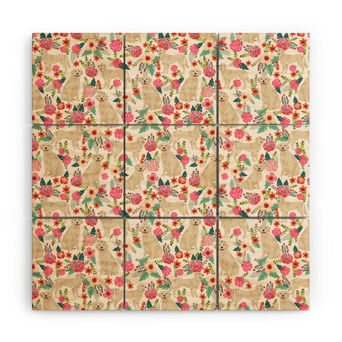 Petfriendly Golden retrievers must have florals cream pastel gender neutral dog art cute pet portraits Wood Wall Mural