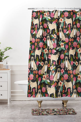 Petfriendly Pugs of spring floral pug dog Shower Curtain And Mat