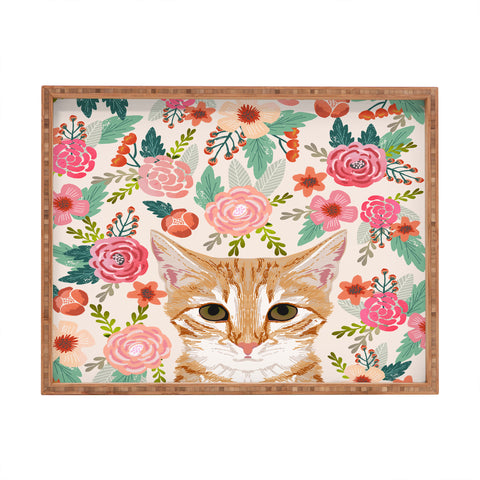 Petfriendly Tabby Cat florals Rectangular Tray