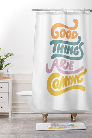 Phirst Good things are coming Shower Curtain And Mat