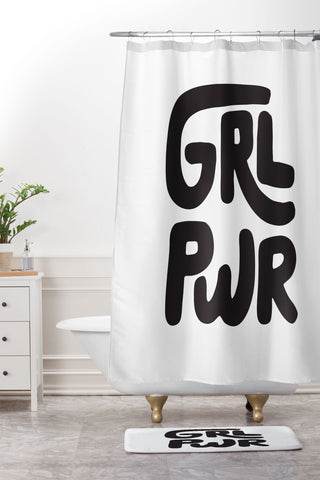 Phirst GRL PWR Black and White Shower Curtain And Mat