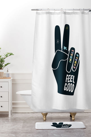 Phirst Inhale Exhale Peace Sign Shower Curtain And Mat