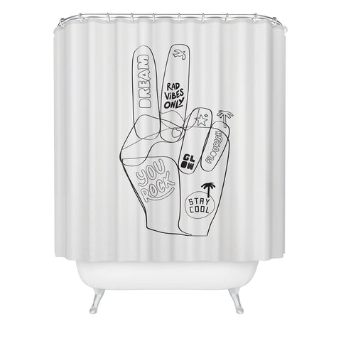 Phirst Peace Out Line Art Shower Curtain