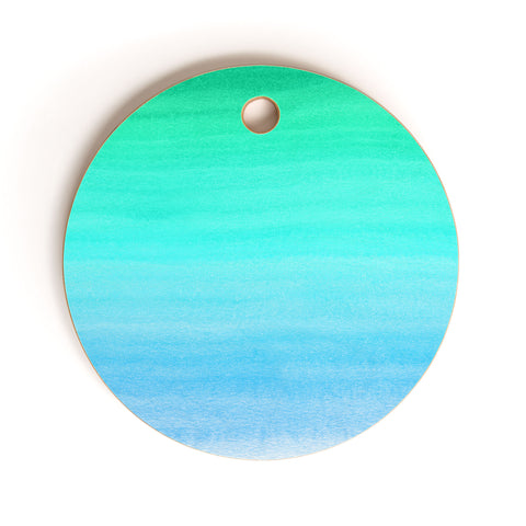 PI Photography and Designs Aqua Gradient Watercolor Cutting Board Round