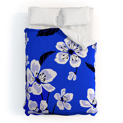 PI Photography and Designs Blue Sakura Flowers Comforter