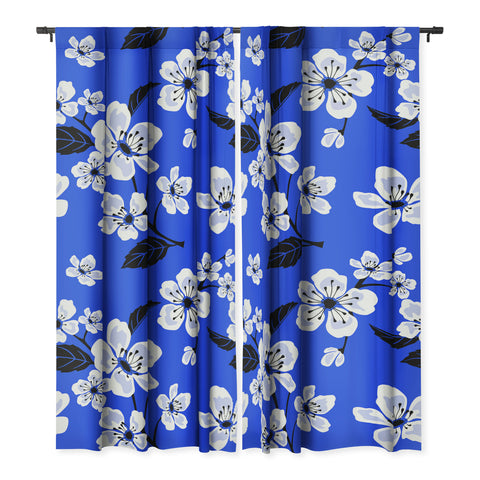 PI Photography and Designs Blue Sakura Flowers Blackout Non Repeat