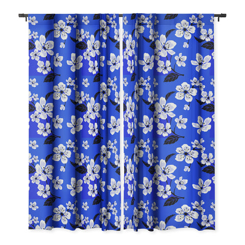 PI Photography and Designs Blue Sakura Flowers Blackout Window Curtain