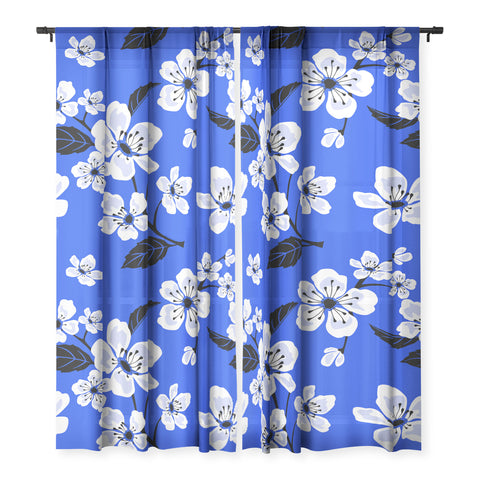 PI Photography and Designs Blue Sakura Flowers Sheer Non Repeat