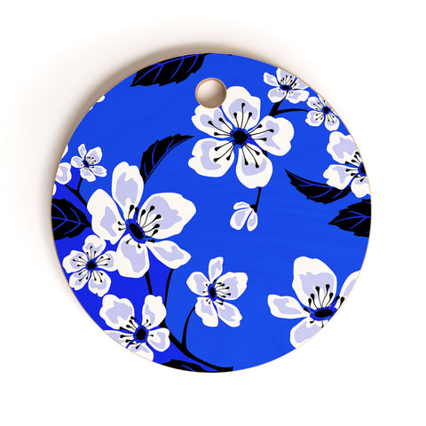 PI Photography and Designs Blue Sakura Flowers Cutting Board Round