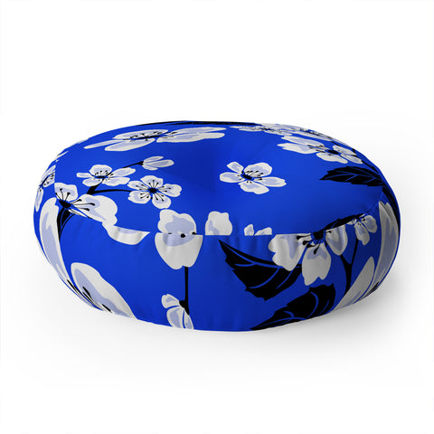 PI Photography and Designs Blue Sakura Flowers Floor Pillow Round