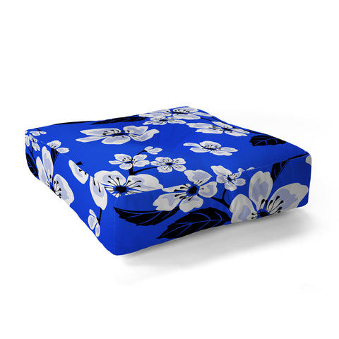 PI Photography and Designs Blue Sakura Flowers Floor Pillow Square